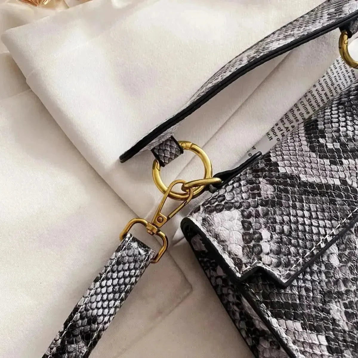 PU Leather Snakeskin Print Crossbody Bag - Bad Moms Club