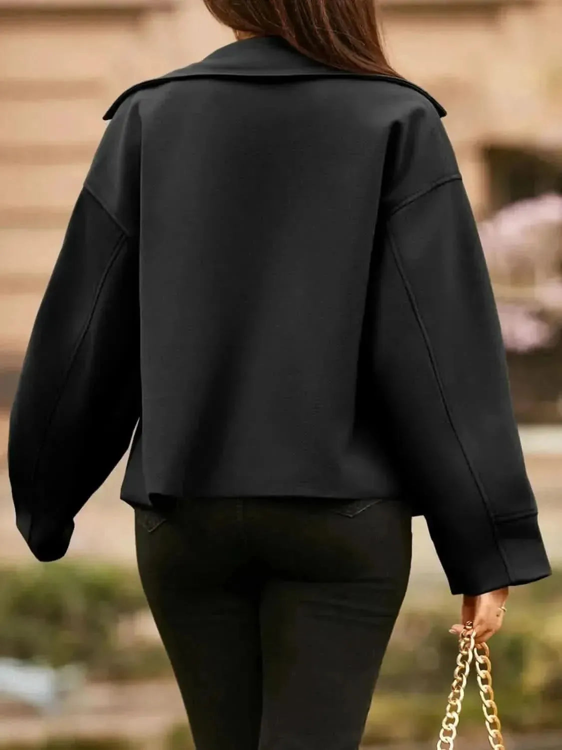 Collared Neck Dropped Shoulder Jacket - Bad Moms Club