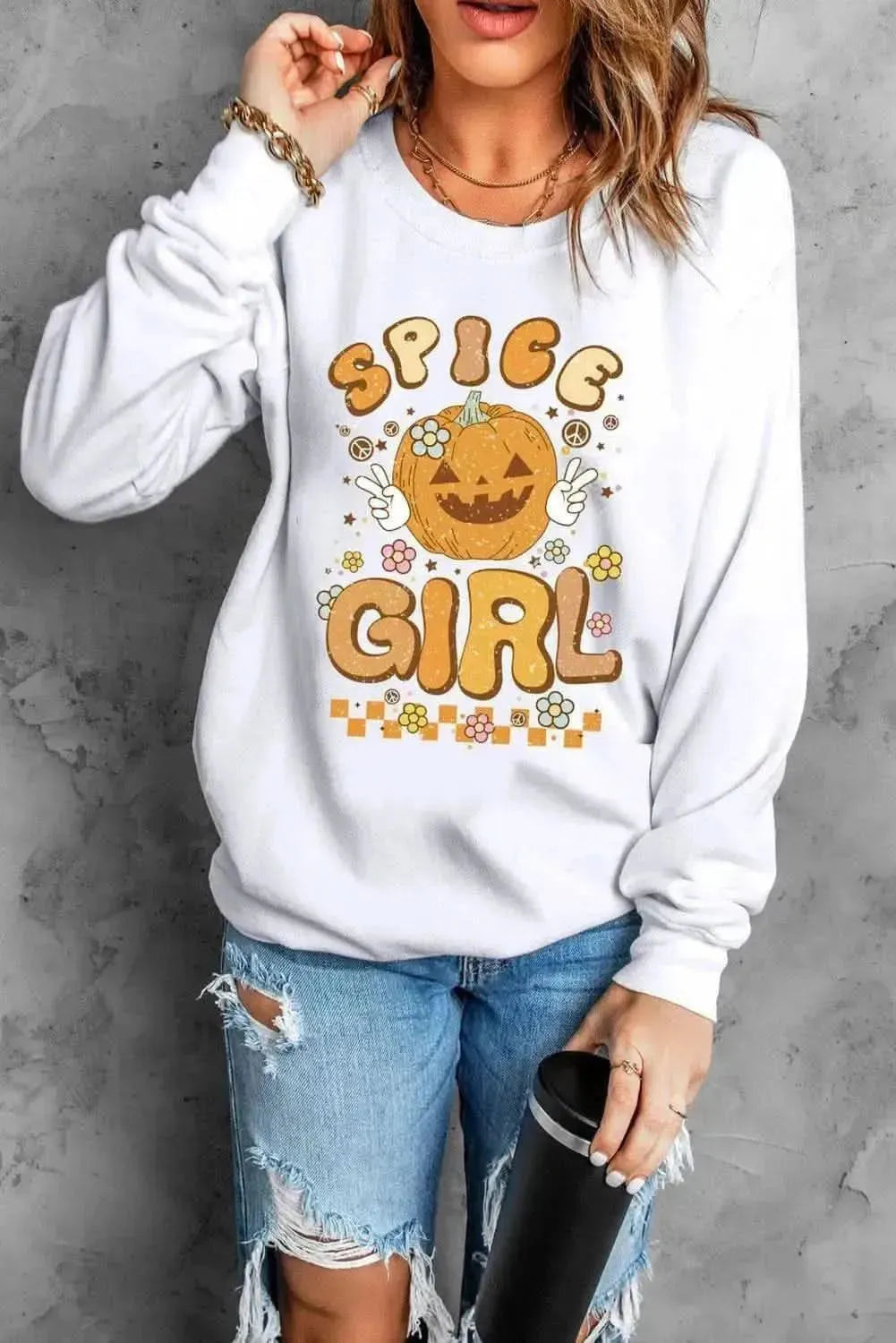 Round Neck Long Sleeve SPICE GIRL Graphic Sweatshirt - Bad Moms Club