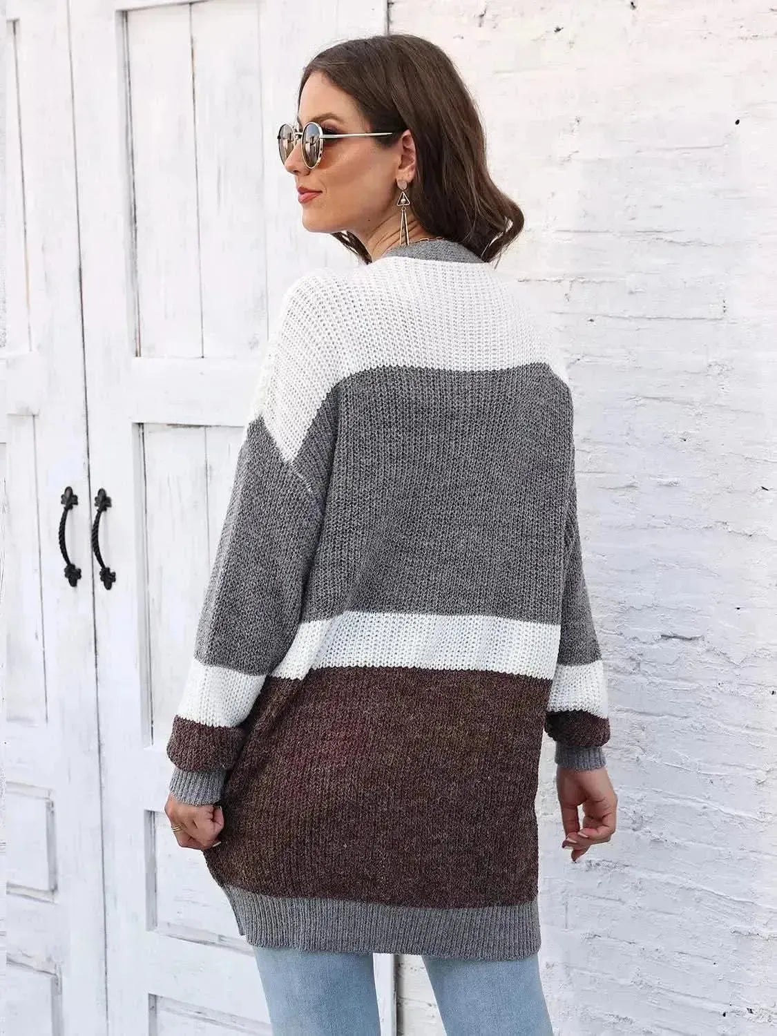 Color Block Open Front Cardigan - Bad Moms Club