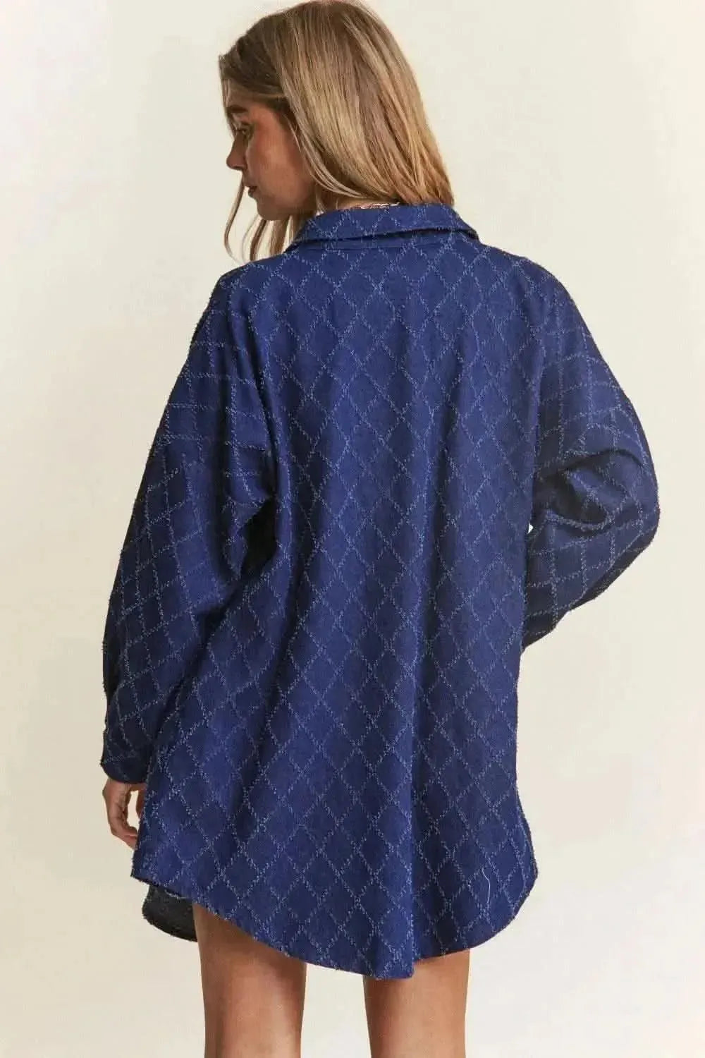 J.NNA Rhombus Stitched Button Up Denim Shacket - Bad Moms Club