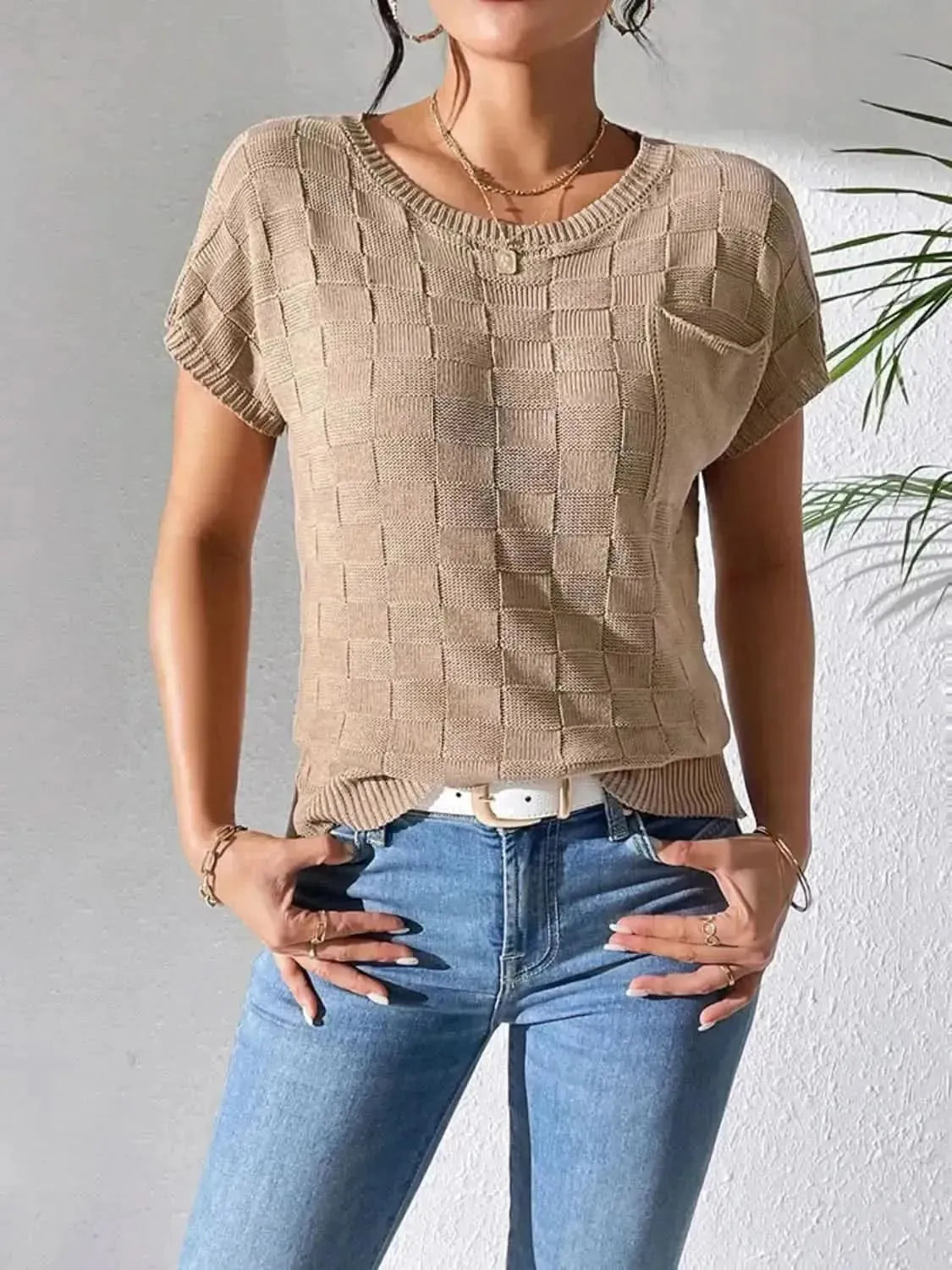 Round Neck Short Sleeve Knit Top - Bad Moms Club