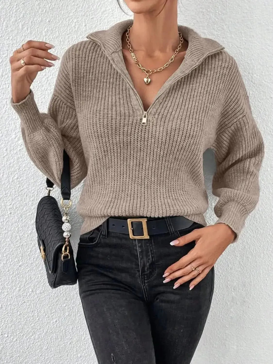 Honey Half Zip Dropped Shoulder Sweater - Bad Moms Club