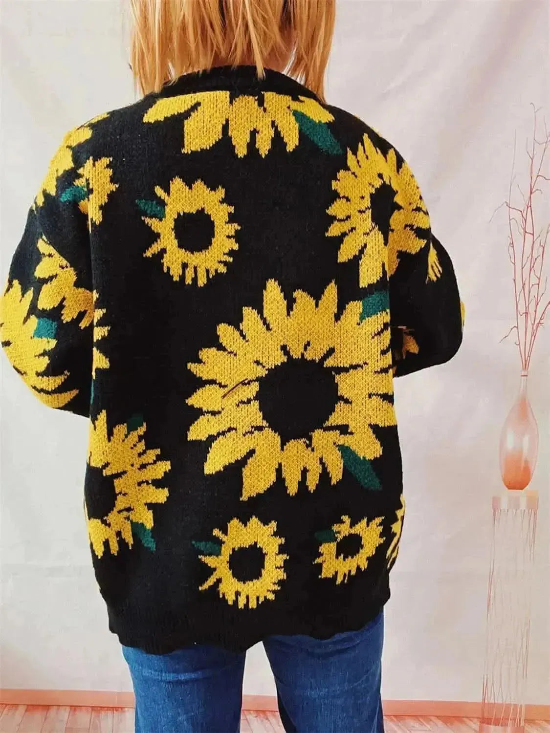 Sunflower Dropped Shoulder Long Sleeve Sweater - Bad Moms Club