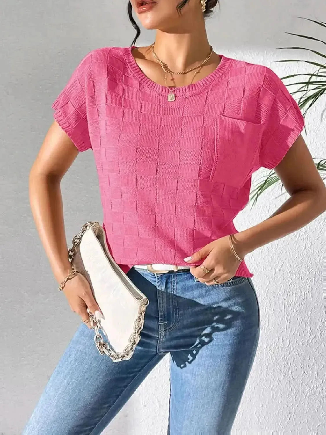 Round Neck Short Sleeve Knit Top - Bad Moms Club