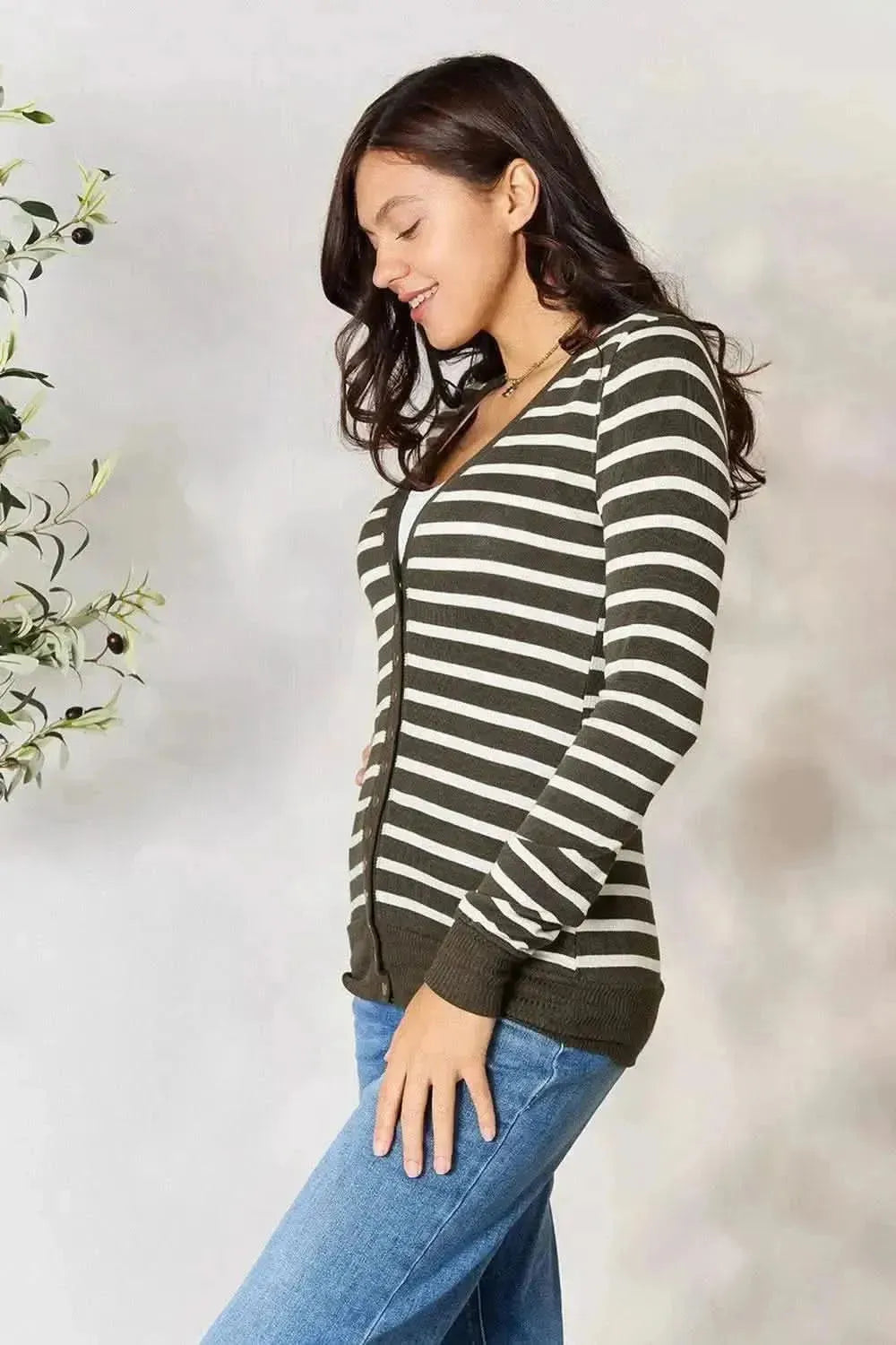 Zenana Full Size Striped Snap Down Cardigan - Bad Moms Club