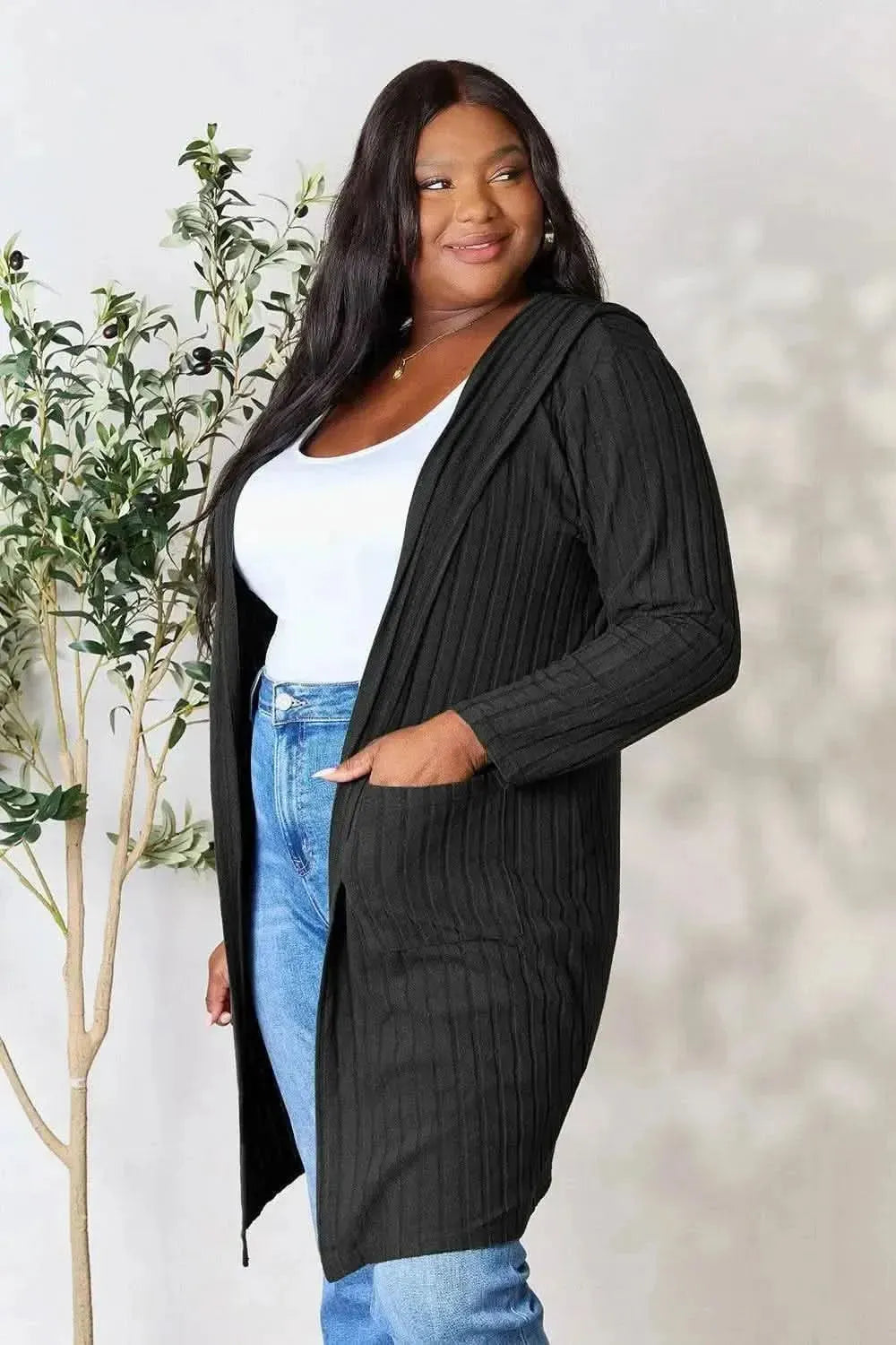 Basic Bae Full Size Hooded Sweater Cardigan - Bad Moms Club