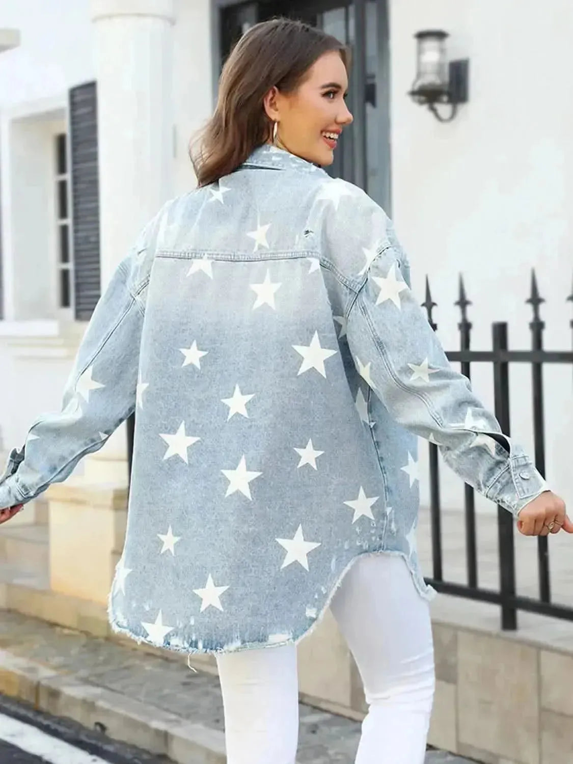 Star Denim Jacket with Pockets - Bad Moms Club