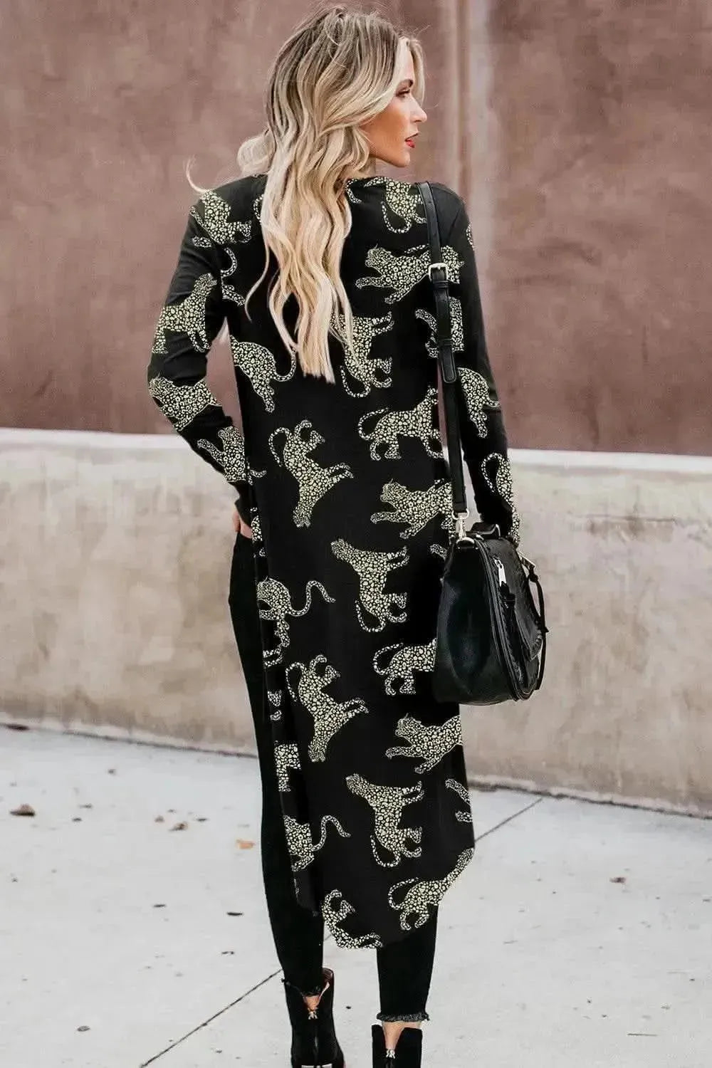 Animal Pattern Ribbed Button Up Long Sleeve Cardigan - Bad Moms Club