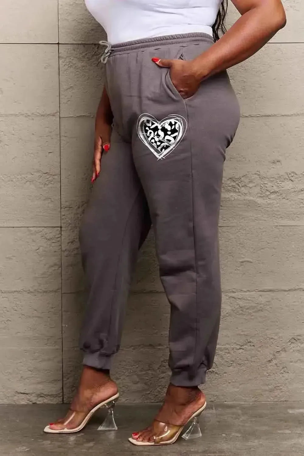 Simply Love Simply Love Full Size Drawstring Heart Graphic Long Sweatpants - Bad Moms Club