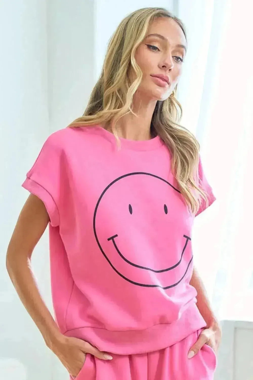 First Love Smile Face Drop Shoulder Brushed Inside T-Shirt - Bad Moms Club