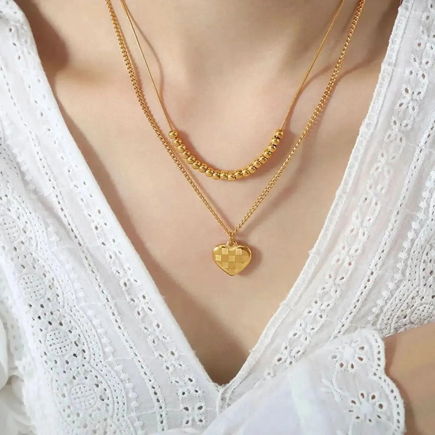 Heart Pendant Double-Lrayed Necklace - Bad Moms Club
