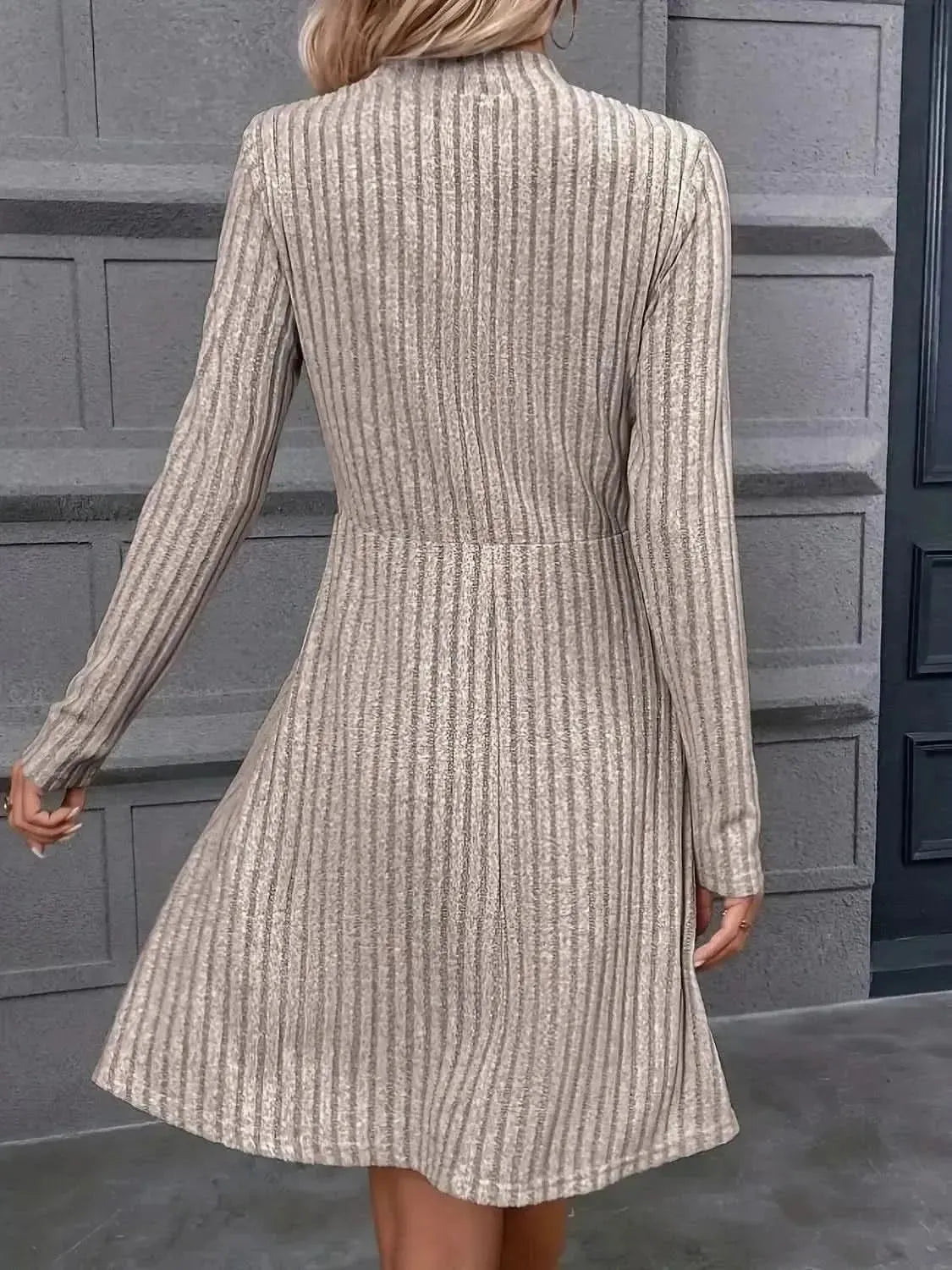 Decorative Button Mock Neck Long Sleeve Sweater Dress - Bad Moms Club