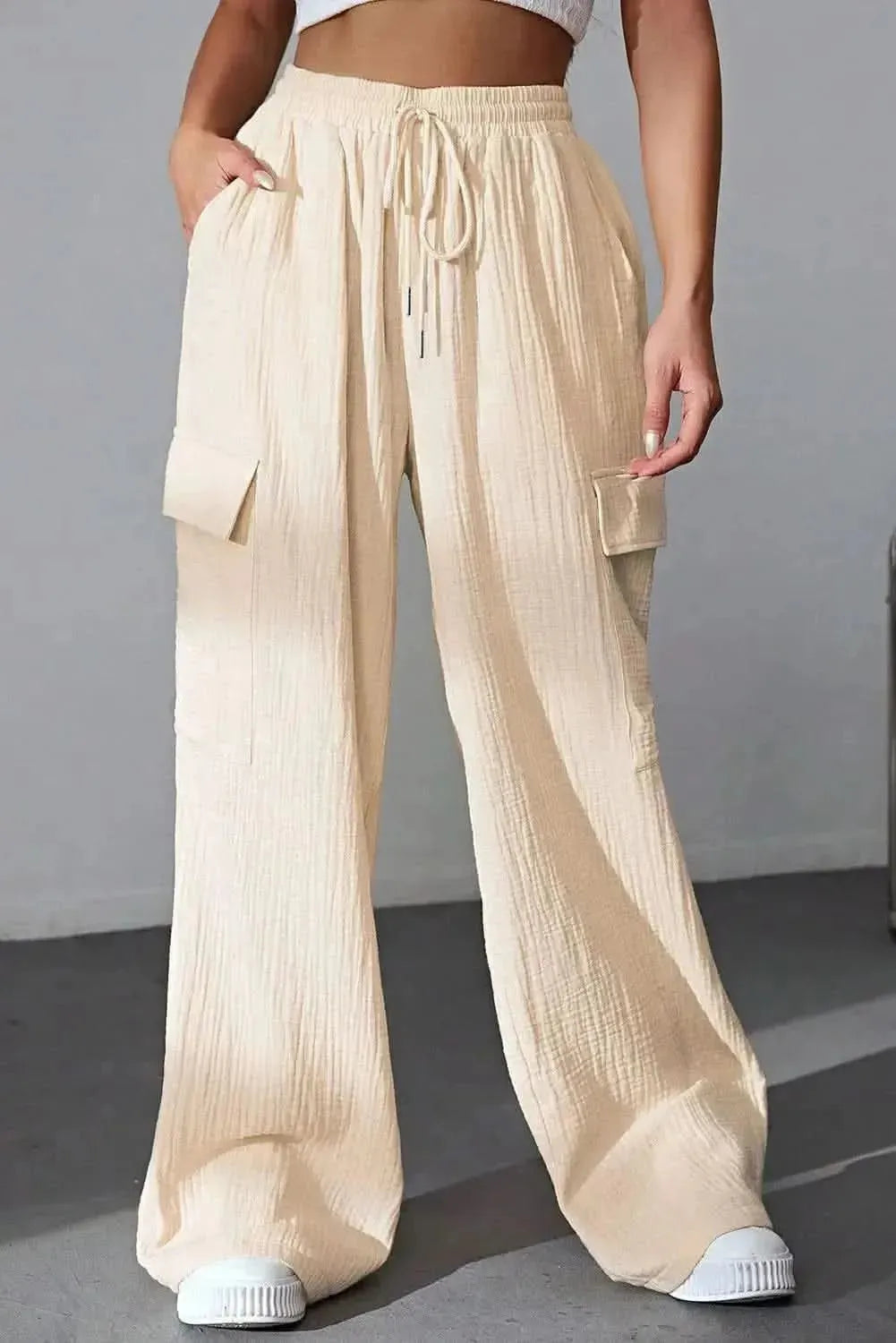 Drawstring Pocketed Wide Leg Pants - Bad Moms Club