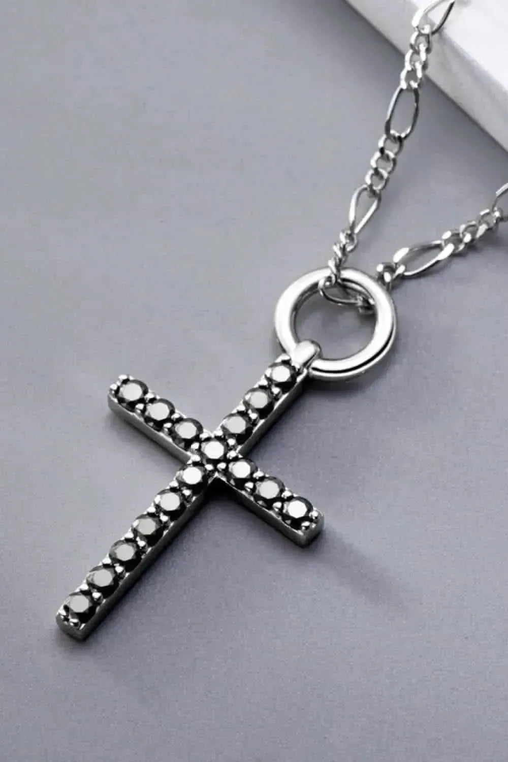 Moissanite Cross Pendant Platinum-Plated Necklace - Bad Moms Club