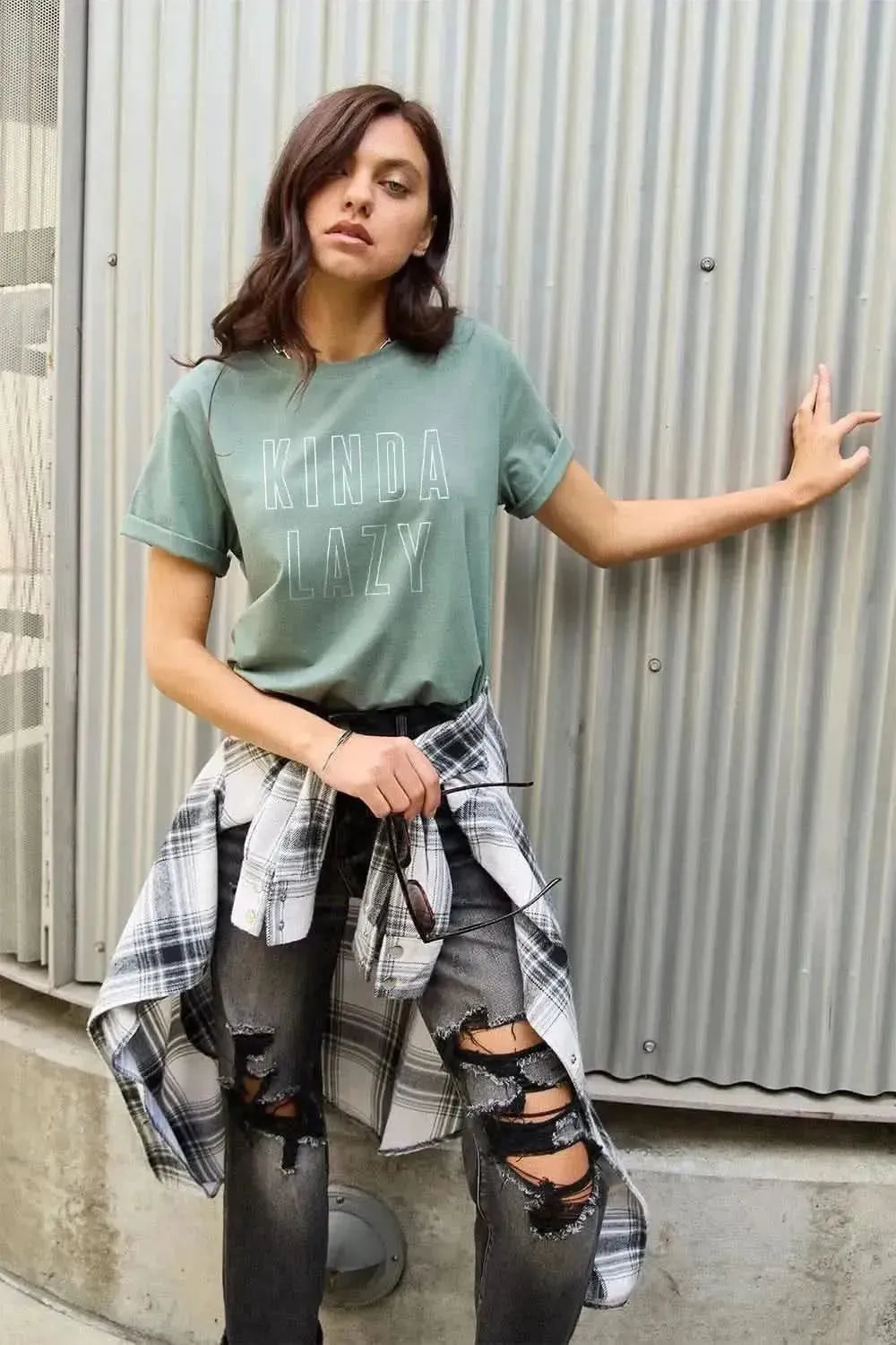 Simply Love Full Size KINDA LAZY Round Neck T-Shirt - Bad Moms Club