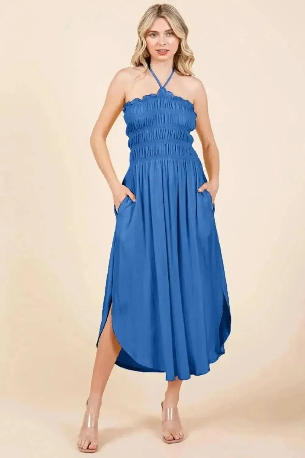 Culture Code Tie Back Shirring Dress with Pockets - Bad Moms Club