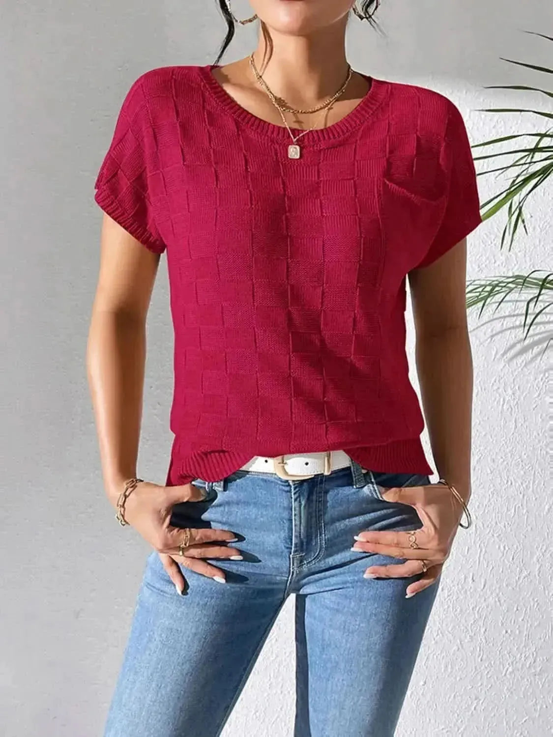 Round Neck Short Sleeve Knit Top - Bad Moms Club