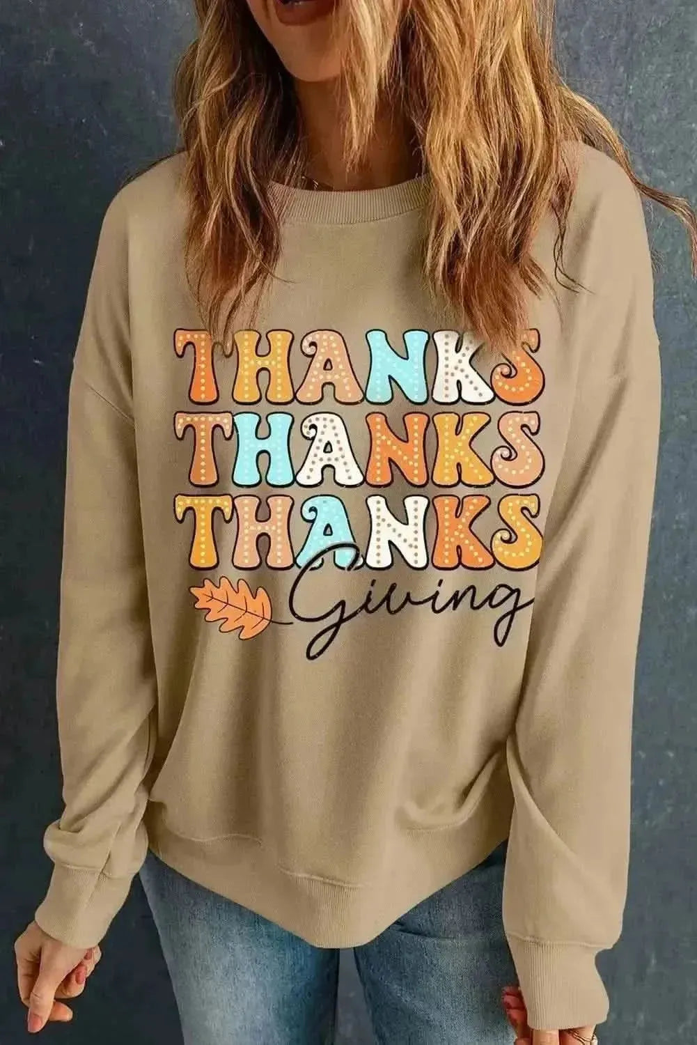 THANKSGIVING Round Neck Dropped Shoulder Sweatshirt - Bad Moms Club