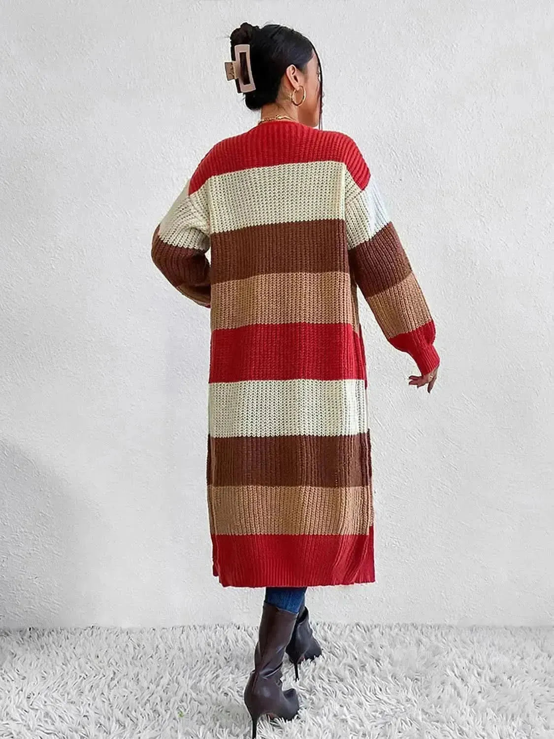Color Block Open Front Longline Cardigan - Bad Moms Club
