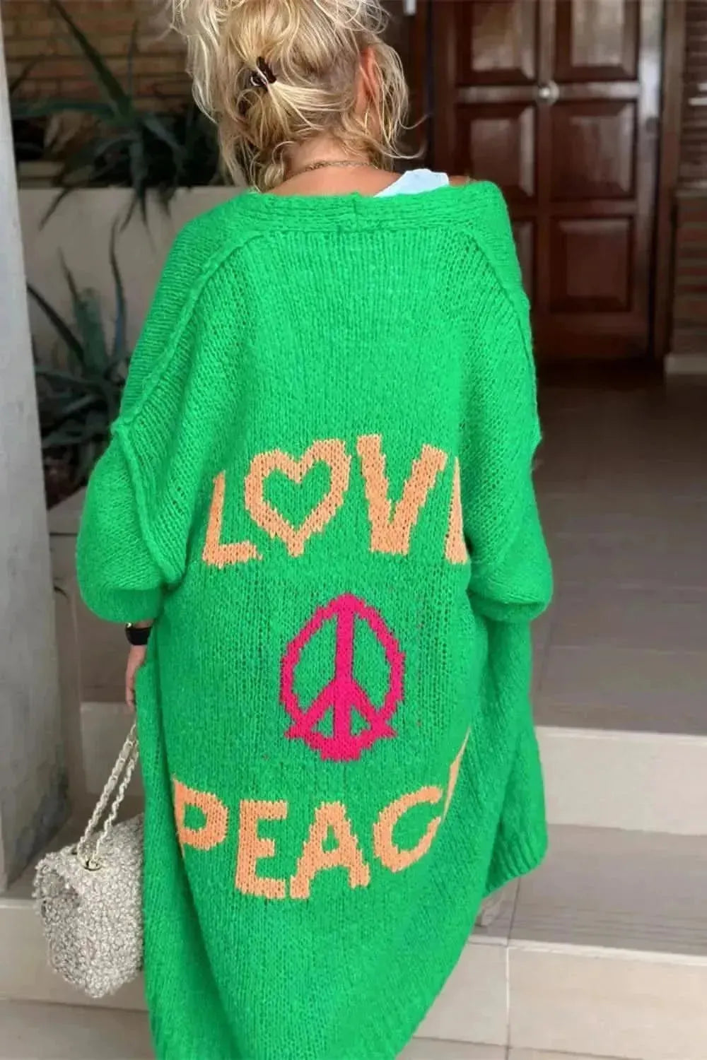 Letter Dropped Shoulder Long Sleeve Cardigan - Bad Moms Club