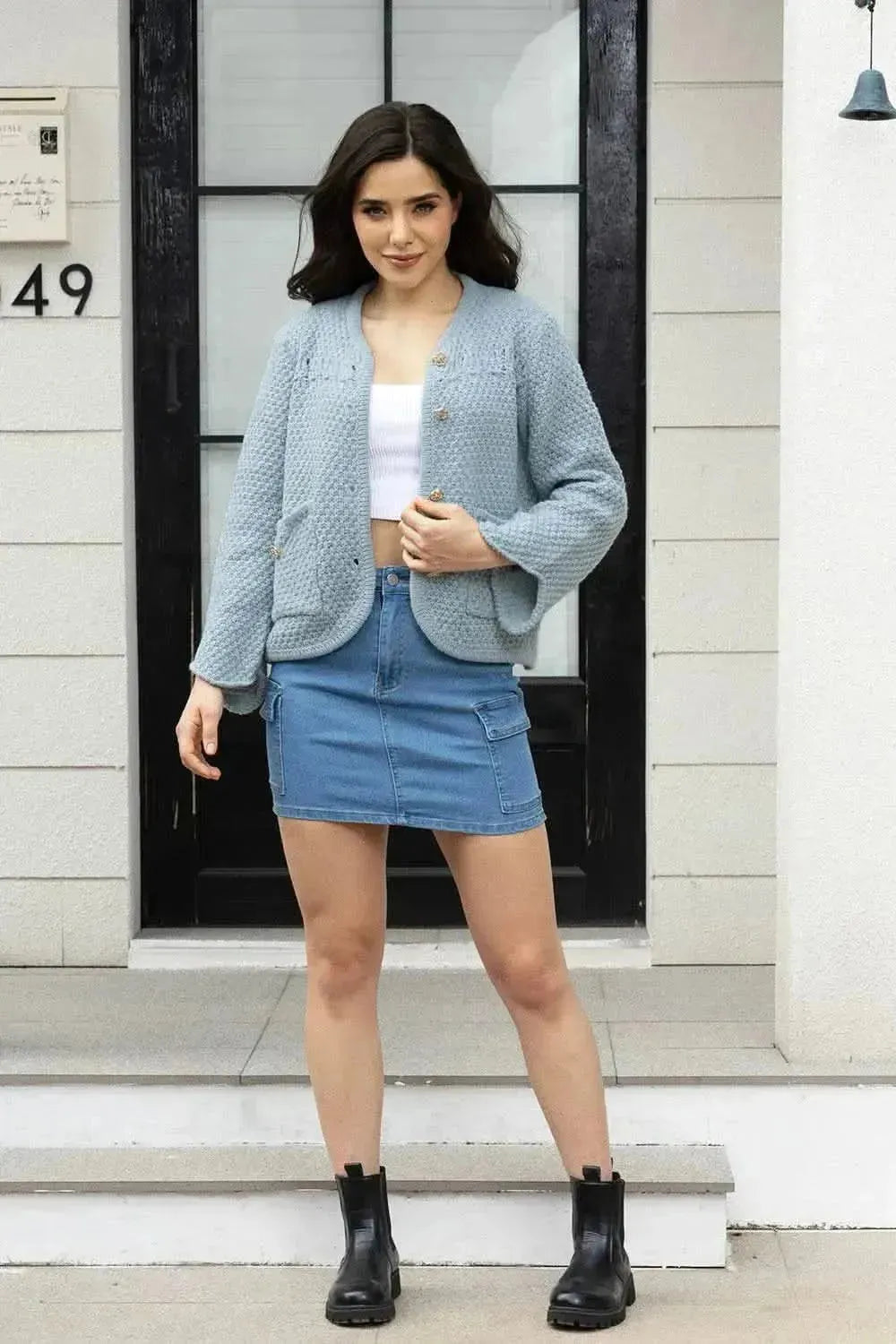 Button Up Long Sleeve Cardigan with Pockets - Bad Moms Club