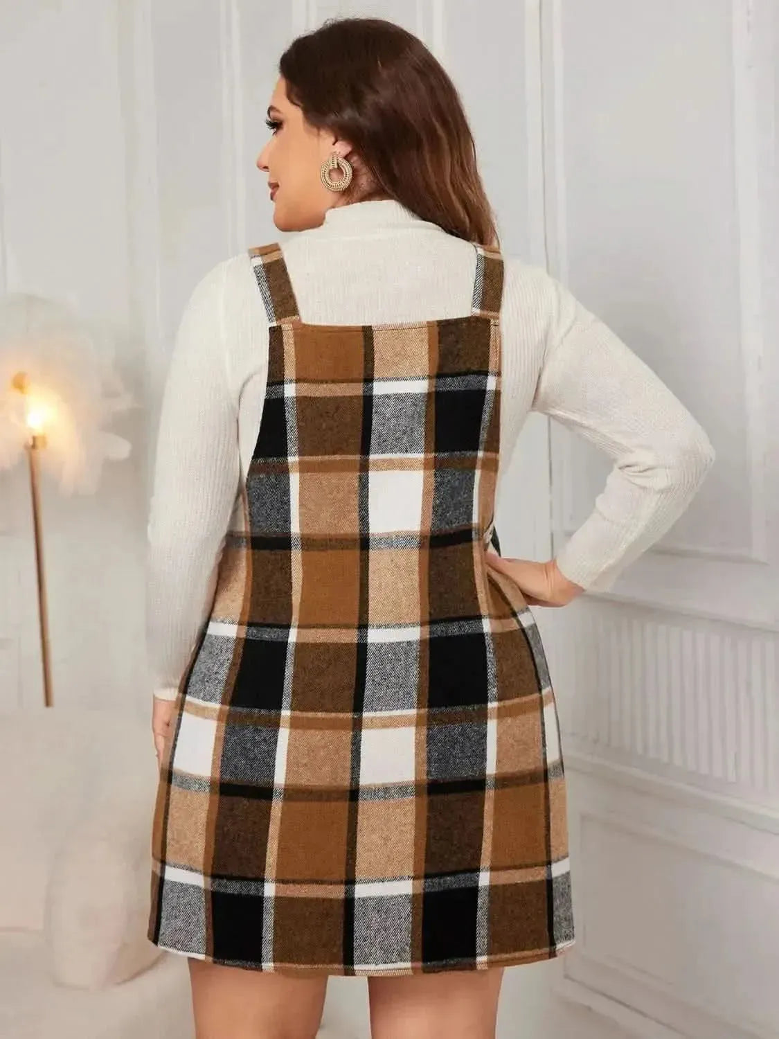 Honey Plus Size Plaid Wide Strap Overall Dress - Bad Moms Club