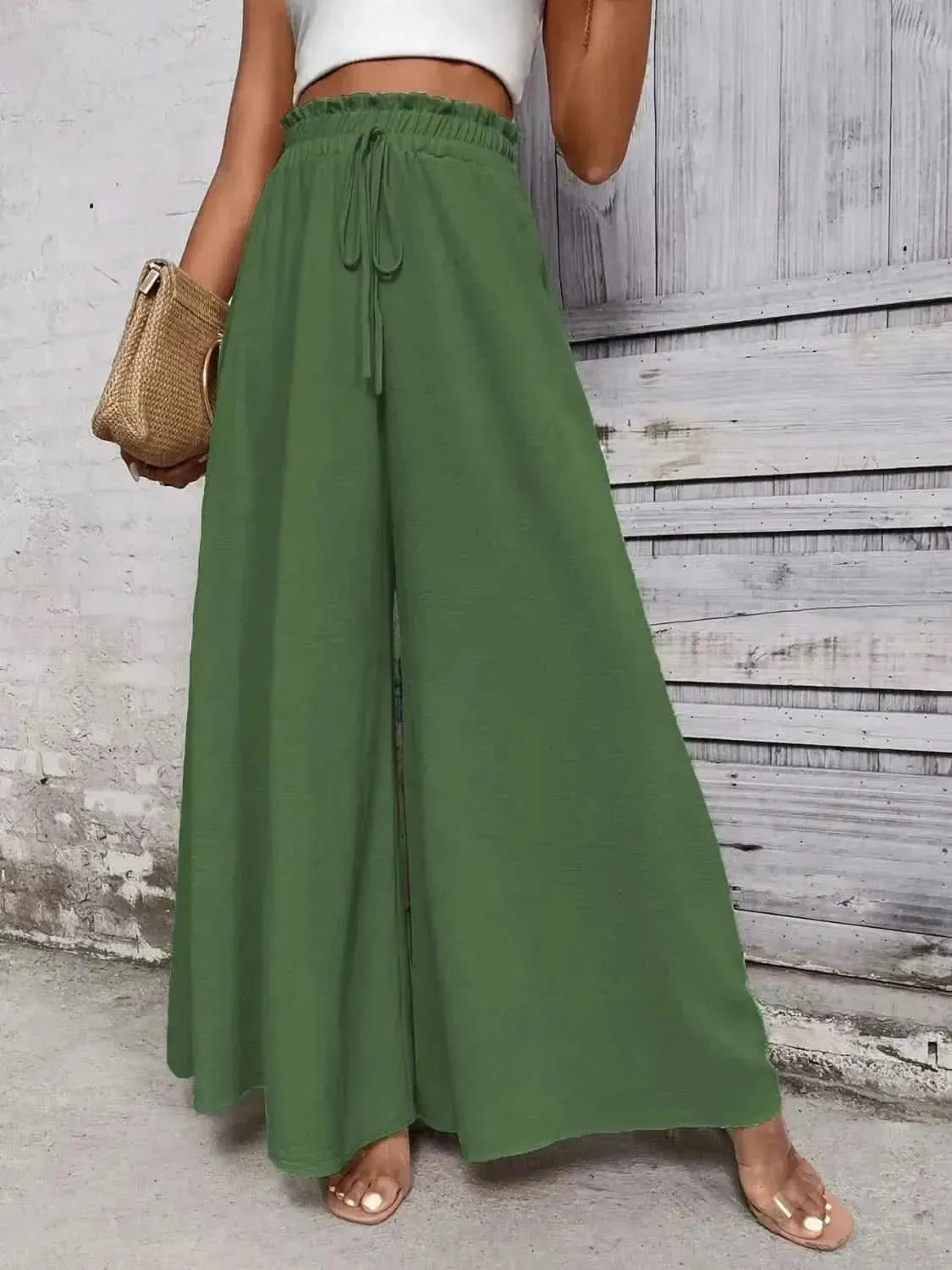Honey Tied High Waist Wide Leg Pants - Bad Moms Club