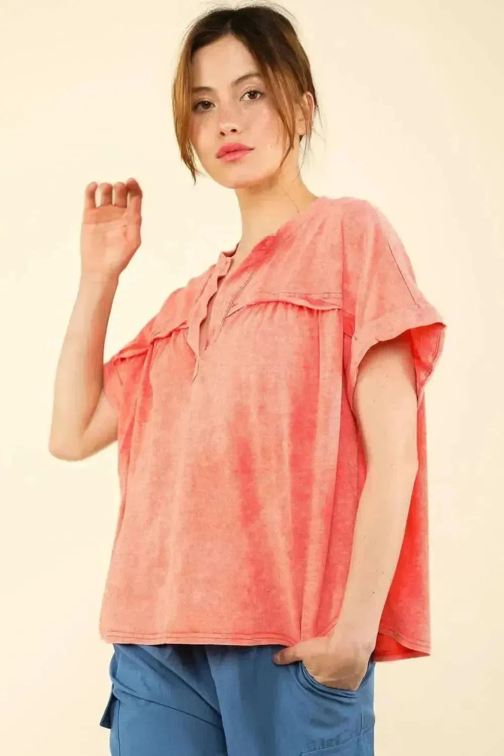 VERY J Nochted Short Sleeve Washed T-Shirt - Bad Moms Club
