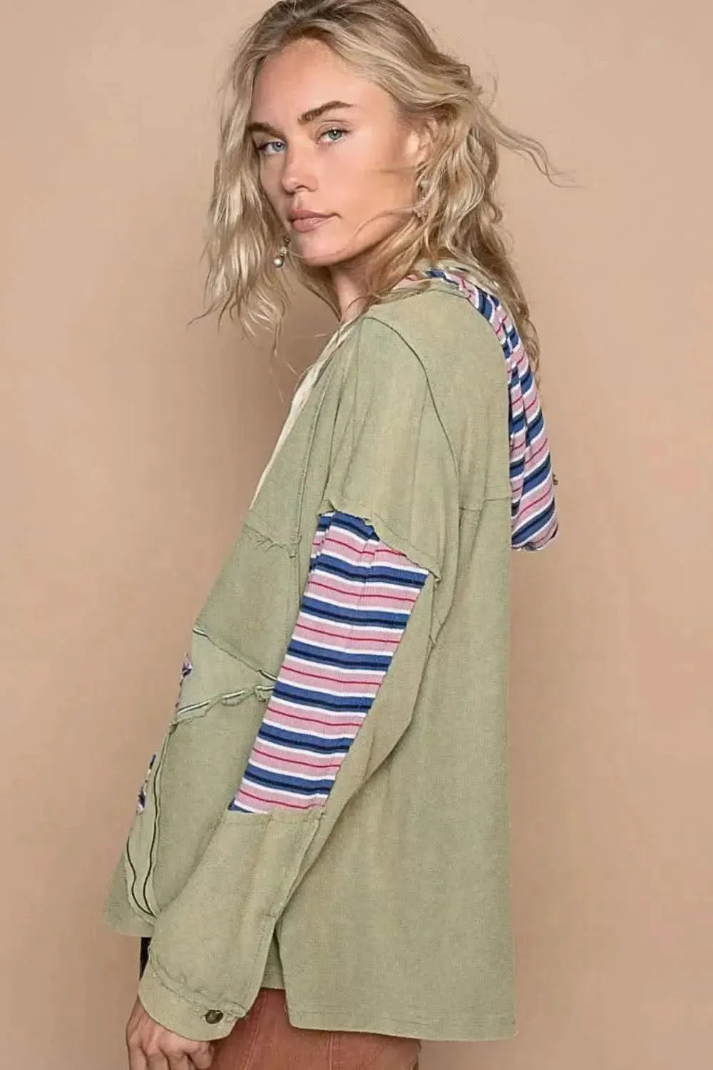 POL Star Patchwork Raw Edge French Terry Hoodie - Bad Moms Club
