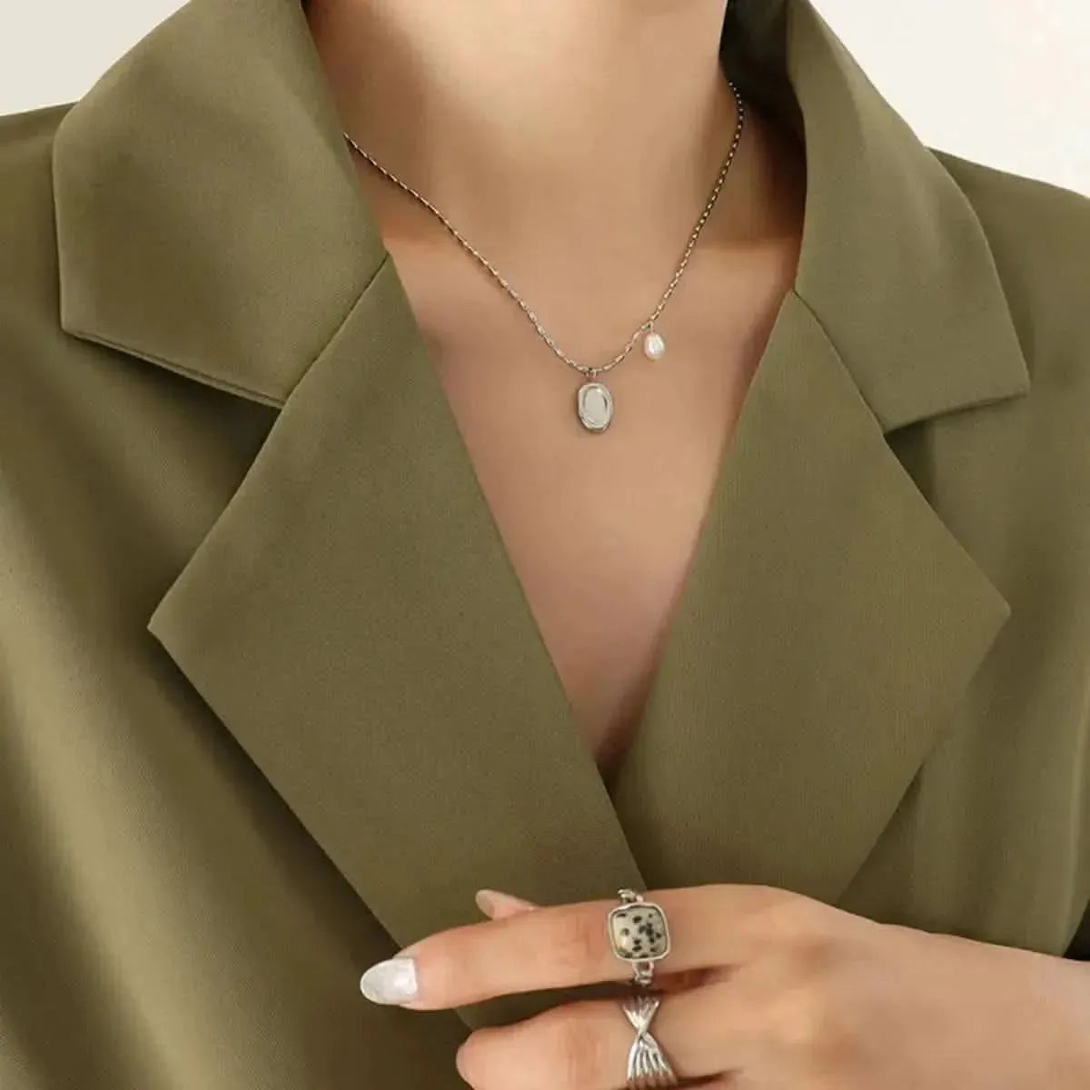 Titanium Steel Freshwater Pearl Pendant Necklace - Bad Moms Club
