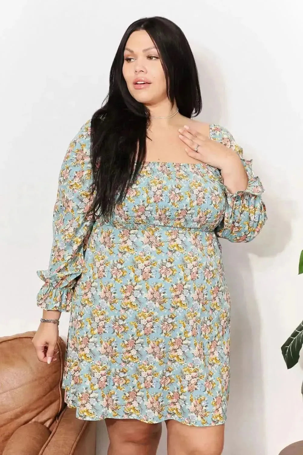 Honey Floral Smocked Flounce Sleeve Square Neck Dress - Bad Moms Club