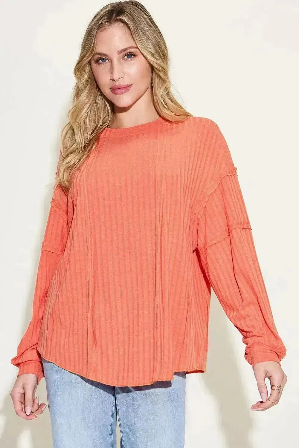 Basic Bae Full Size Ribbed Round Neck Long Sleeve T-Shirt - Bad Moms Club