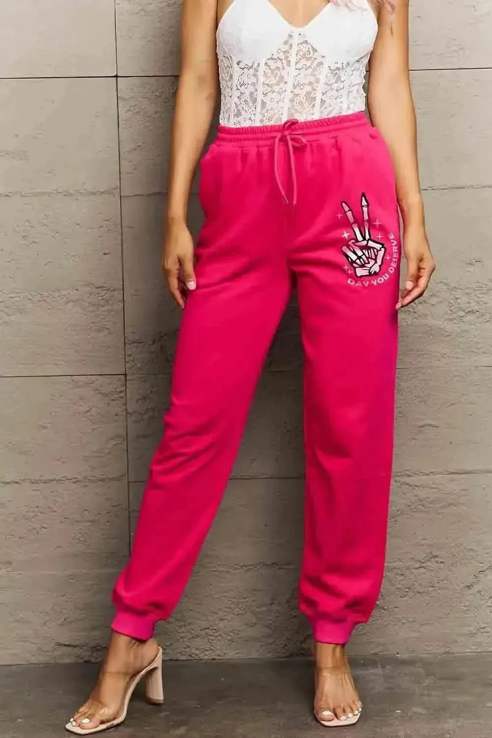Simply Love Simply Love Full Size Drawstring DAY YOU DESERVE Graphic Long Sweatpants - Bad Moms Club