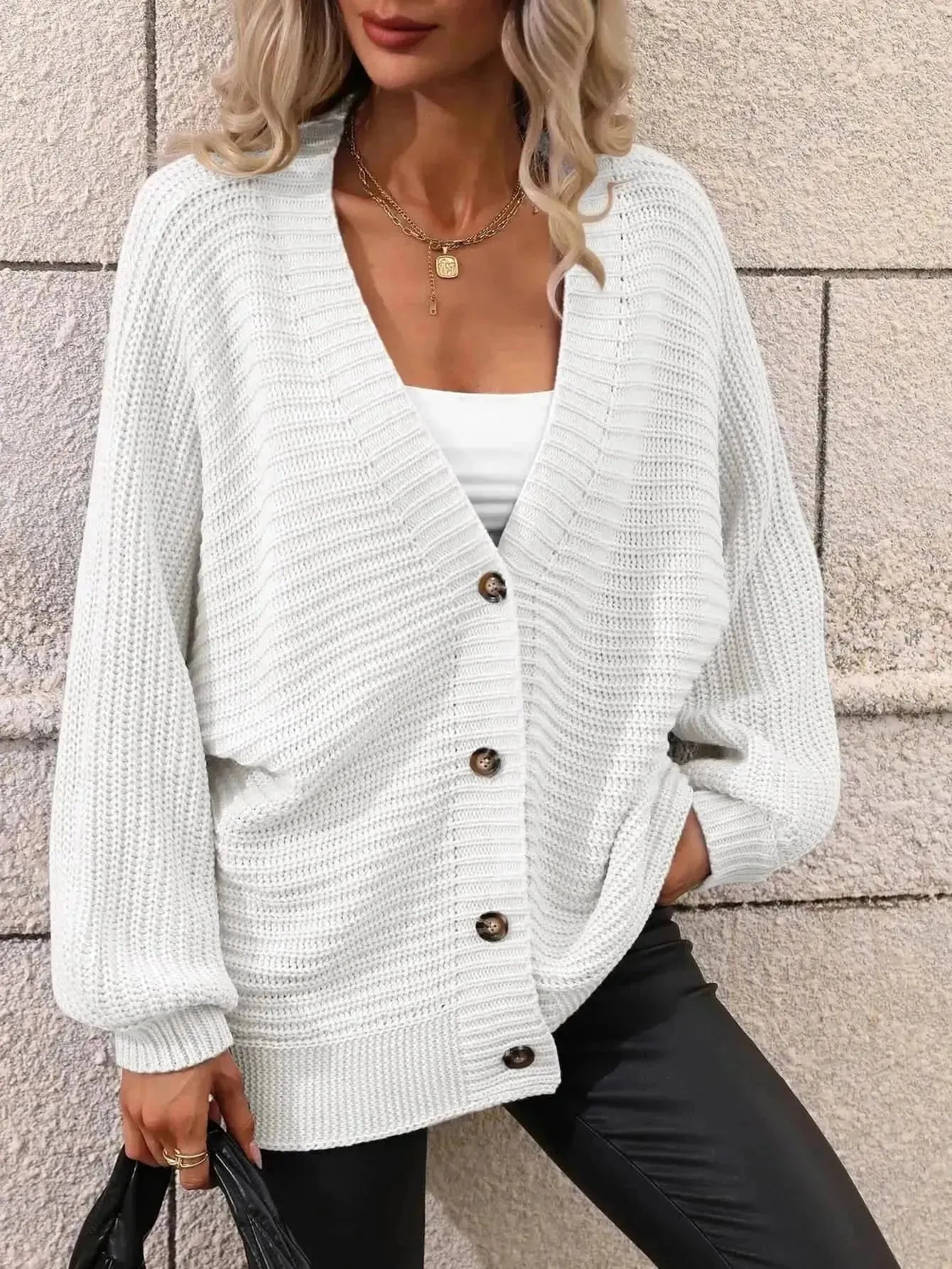 Button Down Horizontal-Ribbing Longline Cardigan - Bad Moms Club