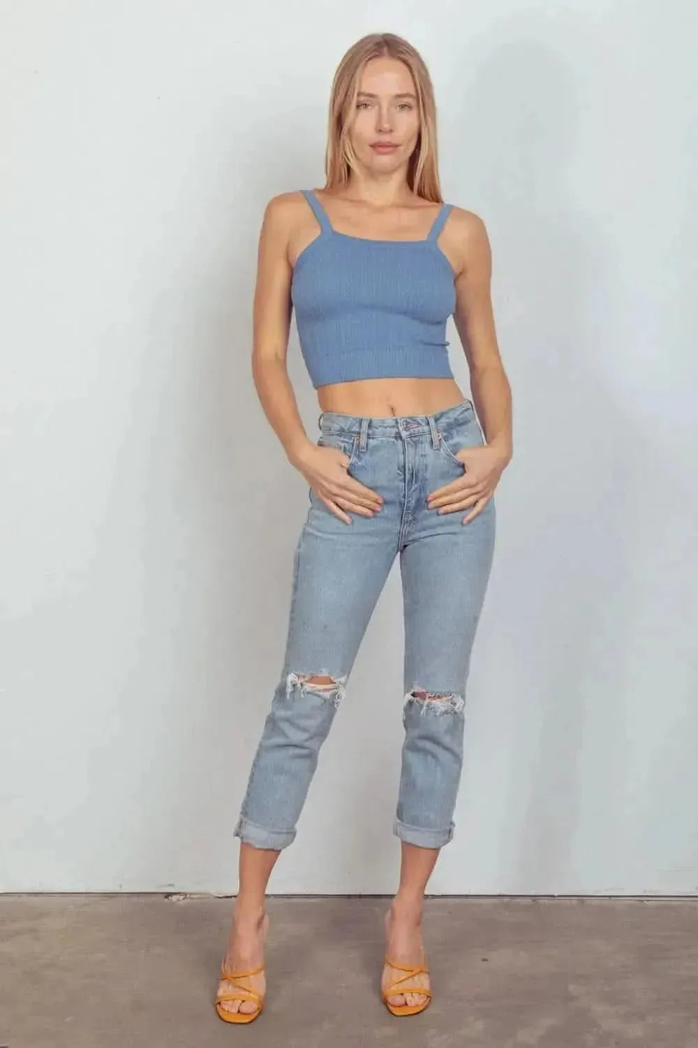 VERY J Cable Knit Seamless Cropped Cami - Bad Moms Club