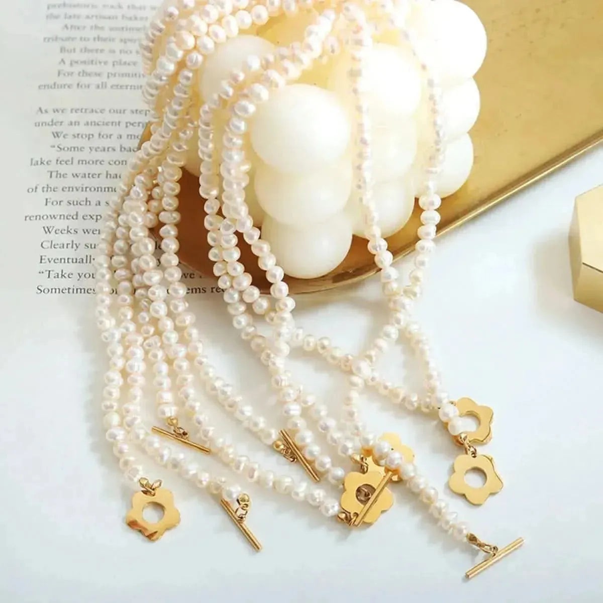 Titanium Steel Pearl Flower Necklace - Bad Moms Club