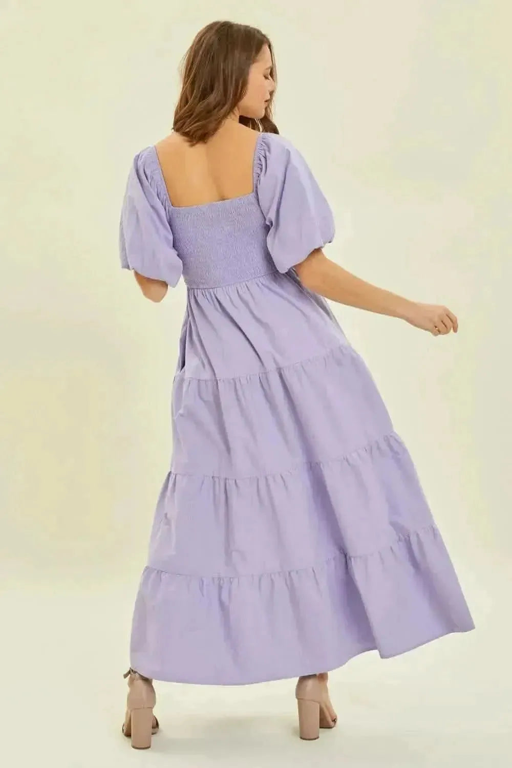HEYSON Puff Sleeve Tiered Ruffled Poplin Dress - Bad Moms Club