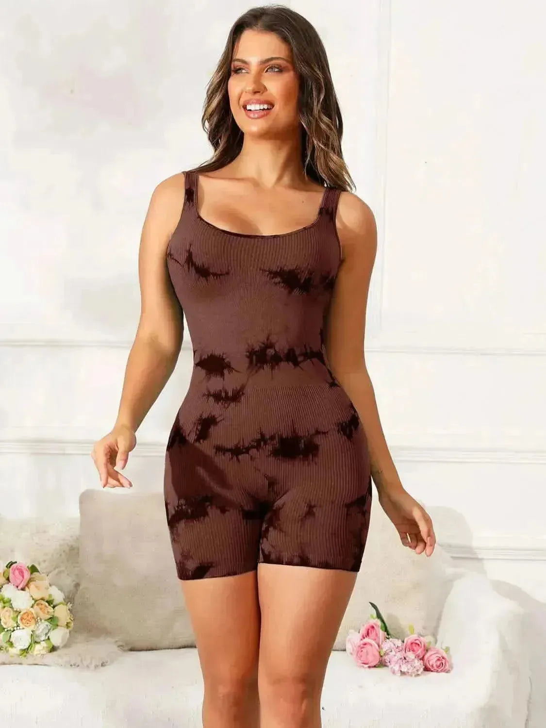 Tie-Dye Wide Strap Active Romper - Bad Moms Club