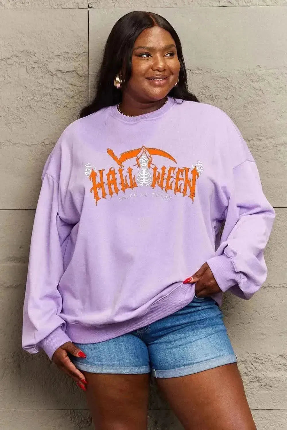 Simply Love Full Size HALLOWEEN TRICK OR TREAT Graphic Sweatshirt - Bad Moms Club