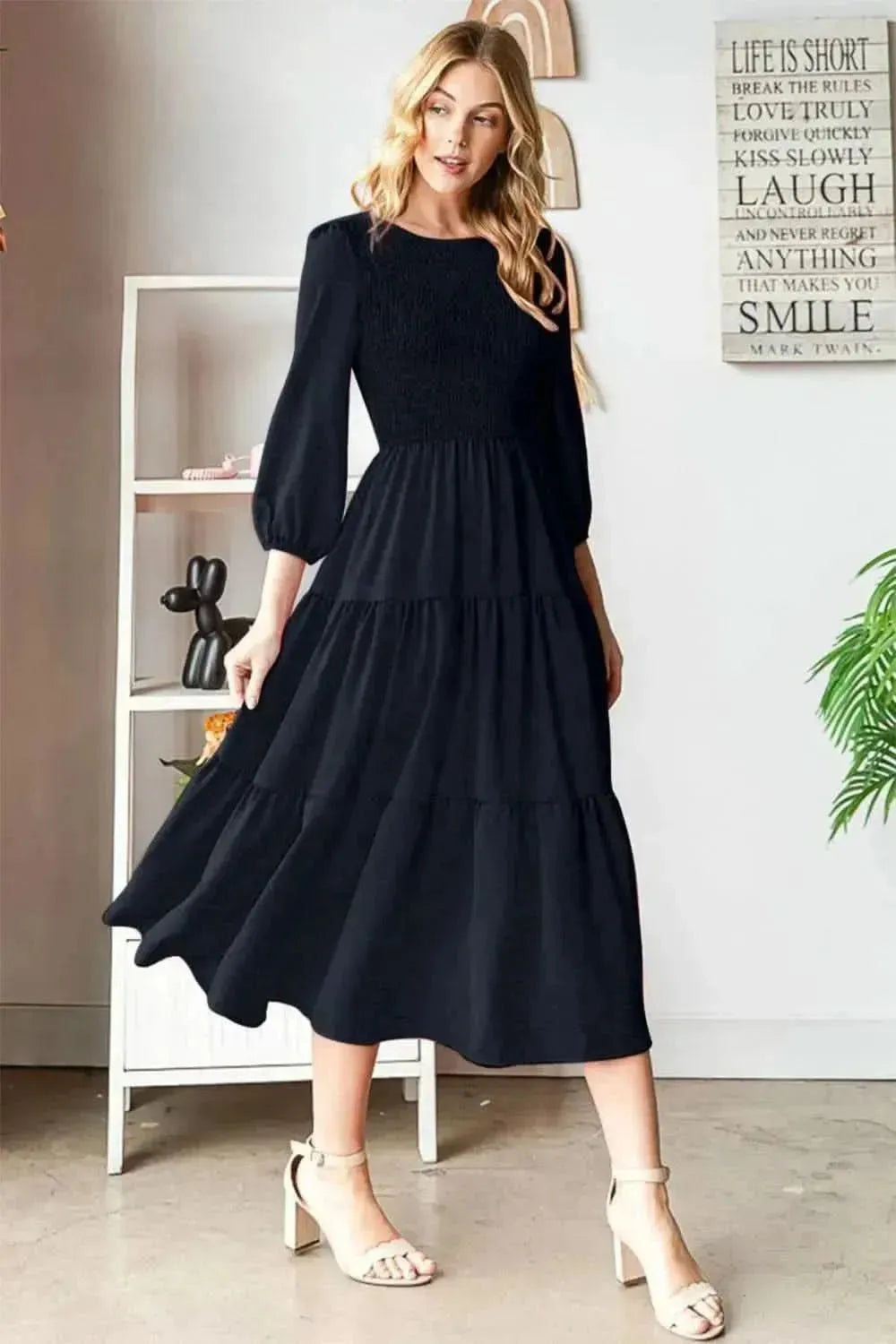 Reborn J Round Neck Smocked Tiered Dress - Bad Moms Club