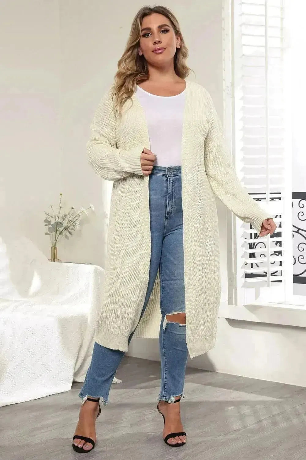 Plus Size Open Front Long Sleeve Cardigan - Bad Moms Club