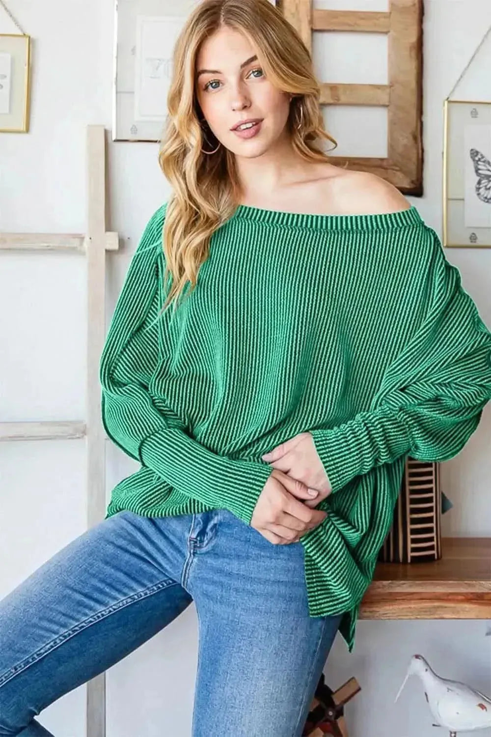 Reborn J Exposed Seam Lantern Sleeve Top - Bad Moms Club