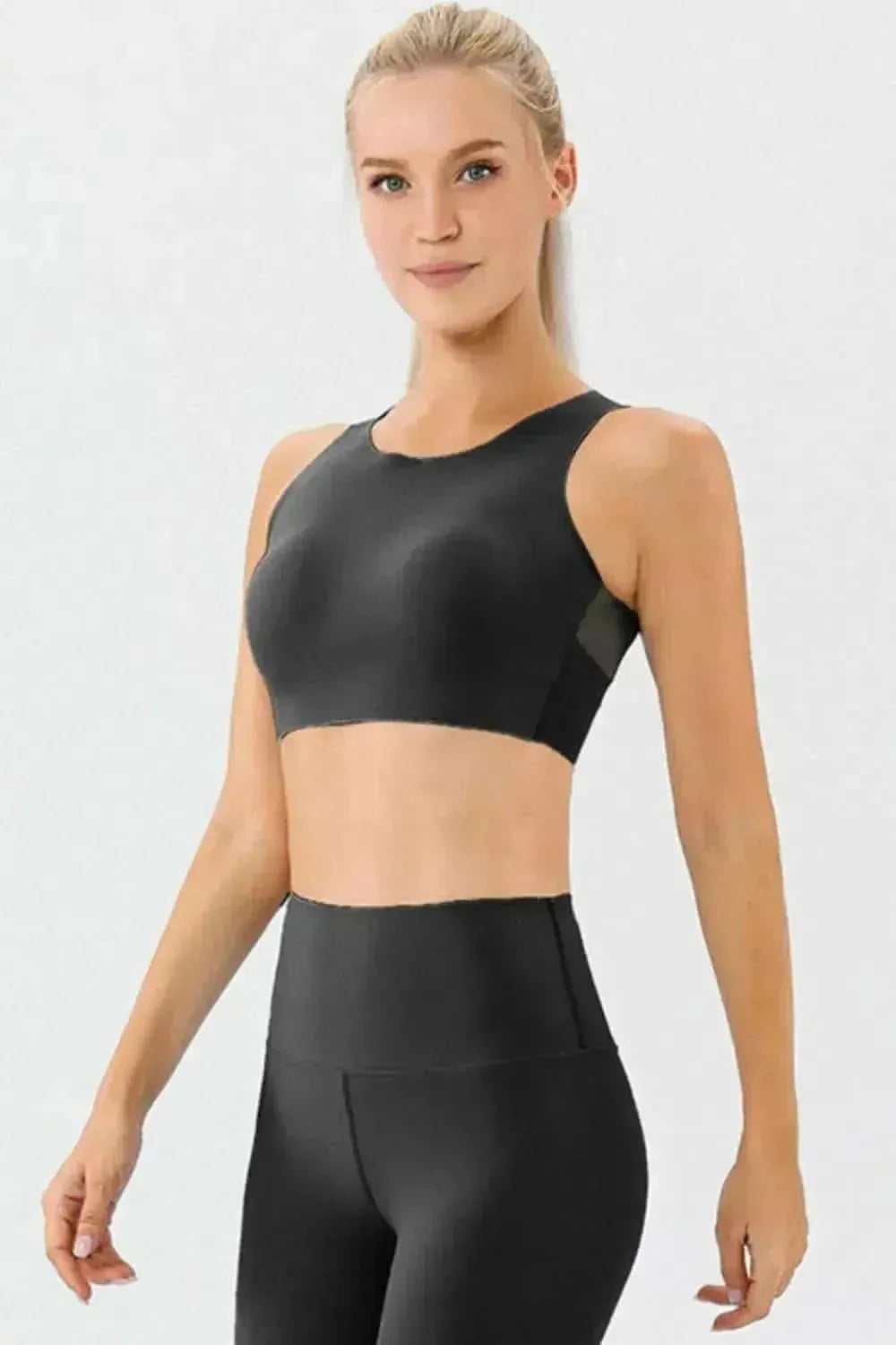 Round Neck Wide Strap Active Bra - Bad Moms Club
