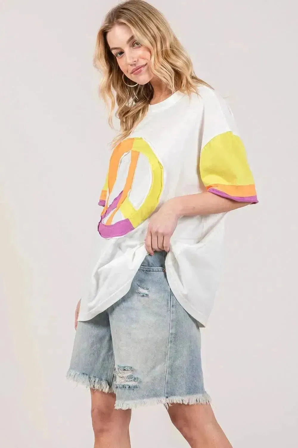 SAGE + FIG Color Block Peace Applique T-Shirt - Bad Moms Club