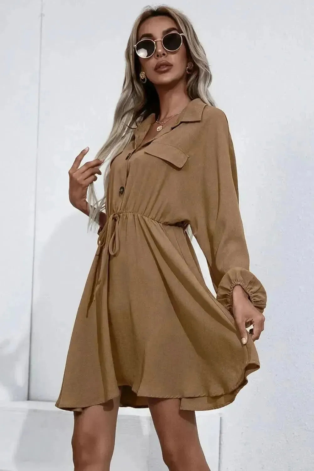Ivy Lane Collared Tie Waist Button Up Shirt Dress - Bad Moms Club