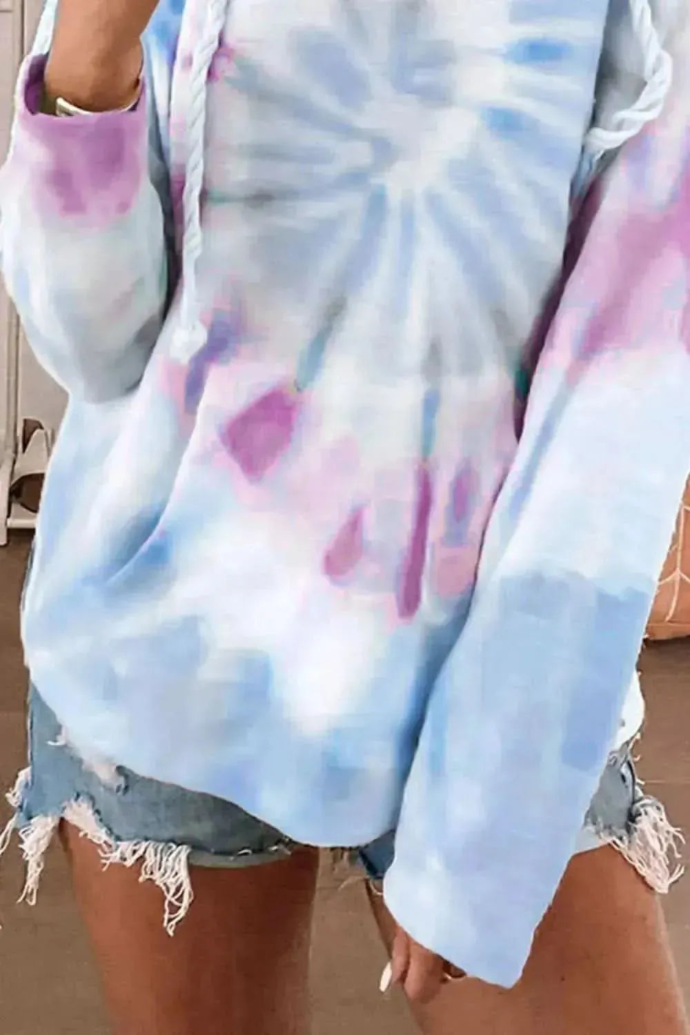 Drawstring Tie-Dye Long Sleeve Hoodie - Bad Moms Club