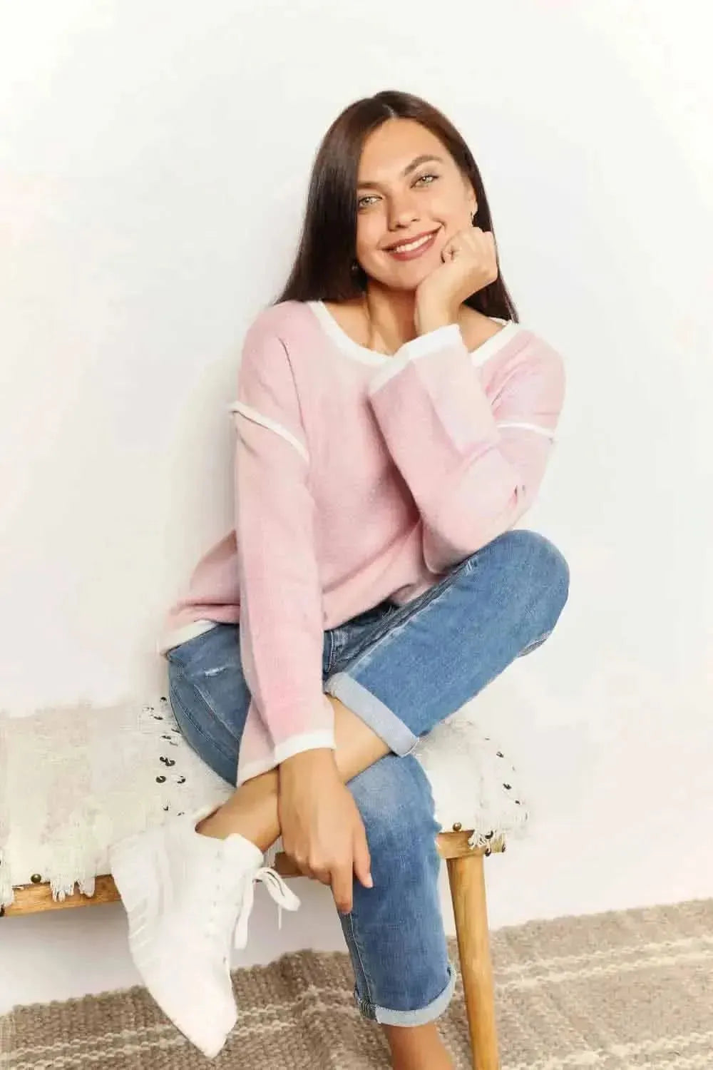 Angel Wings Contrast Detail Dropped Shoulder Knit Top - Bad Moms Club
