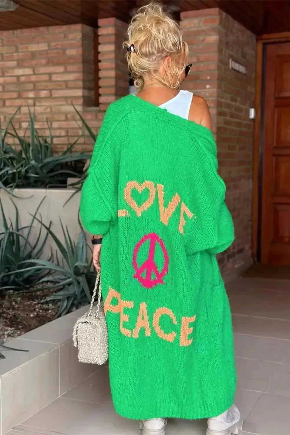 Letter Dropped Shoulder Long Sleeve Cardigan - Bad Moms Club