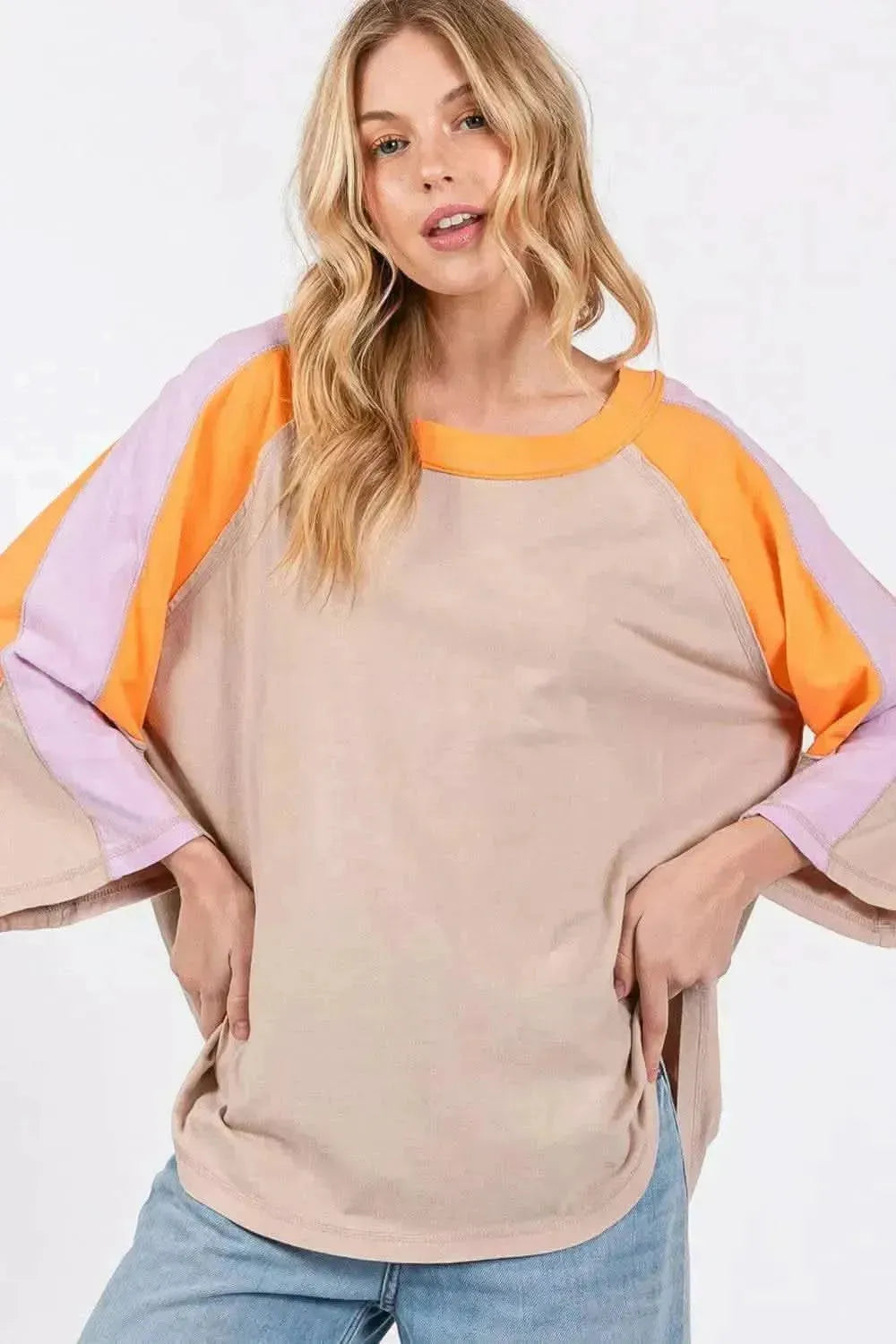 SAGE + FIG Color Block Curved Hem T-Shirt - Bad Moms Club